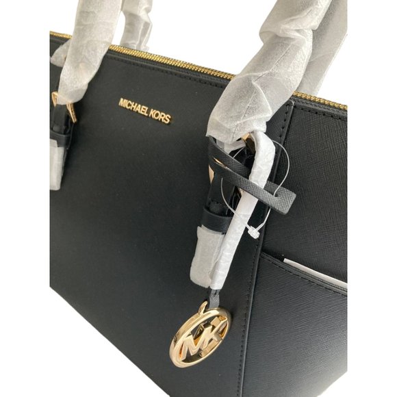 Michael Kors Charlotte 35T0GCFT7L Large Top Zip Tote In Black - Picture 3 of 6